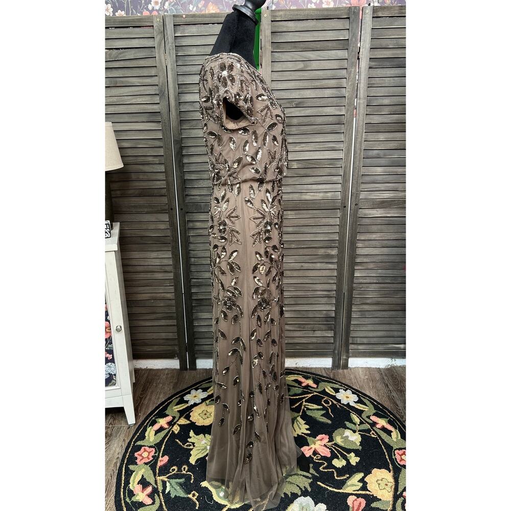 Adrianna Papell Brown Lead Beaded Sequin Floral Evening Gown Size 2 NWT $299 - Picture 5 of 15